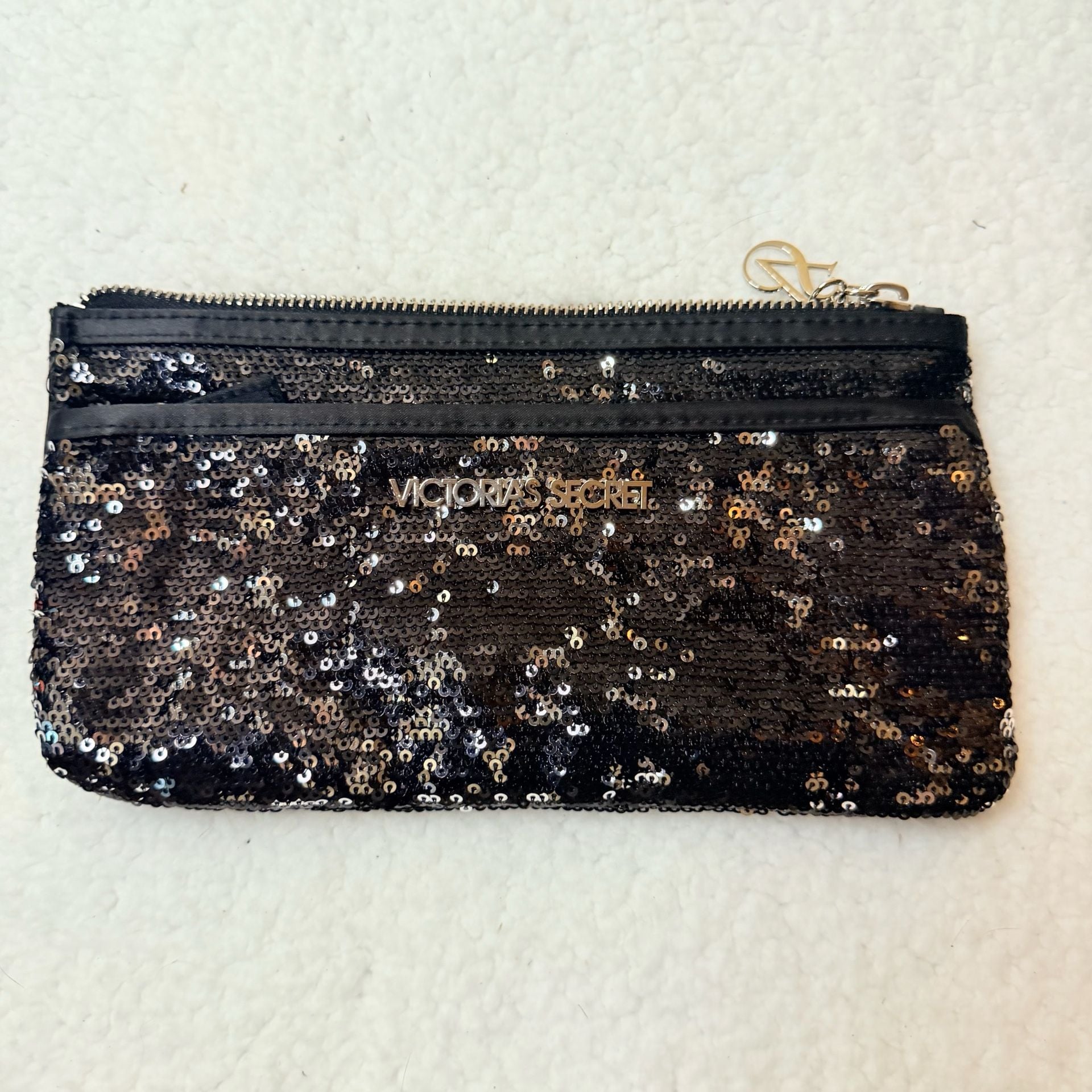 Victoria's Secret Black Sequin Cosmetic Pouch Bag 2
