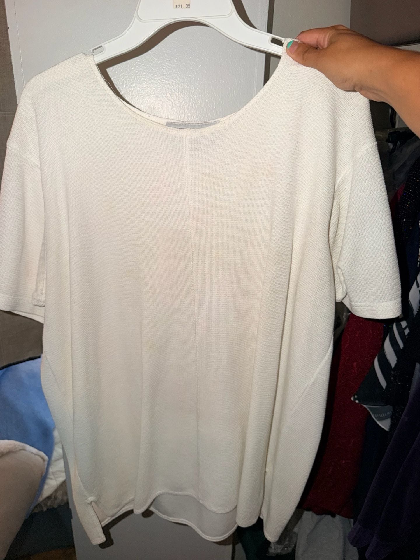 New York City Short Sleeve Waffle Knit Top Size L White 2