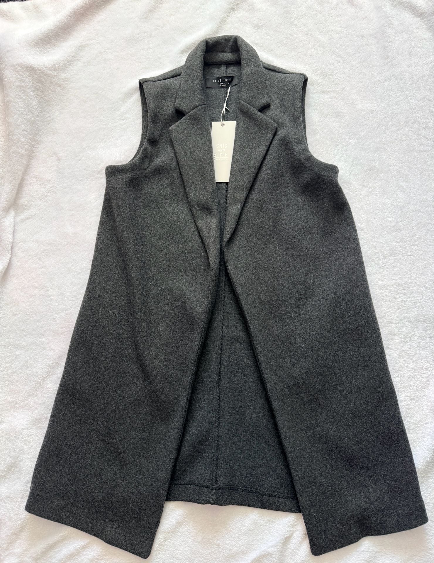Love Tree Vest Size Small Gray Sleeveless Lapel Long Open Front 3