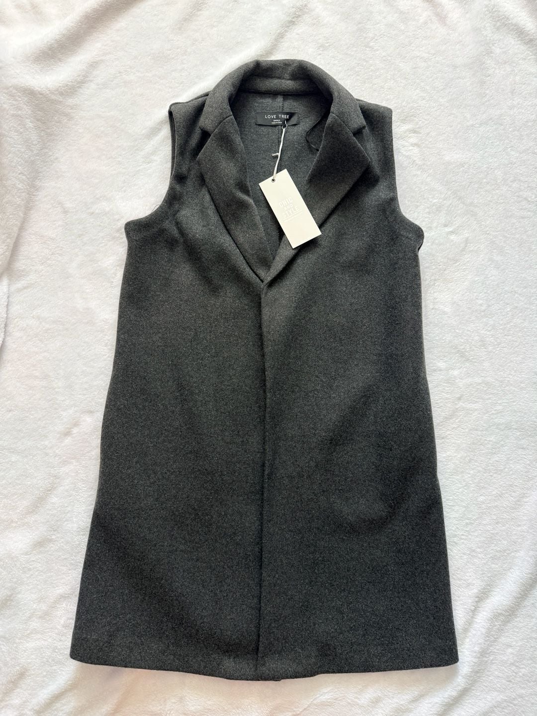 Love Tree Vest Size Small Gray Sleeveless Lapel Long Open Front 4