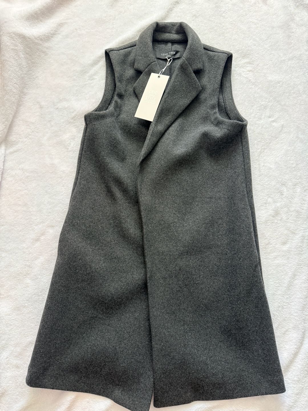 Love Tree Vest Size Small Gray Sleeveless Lapel Long Open Front 5