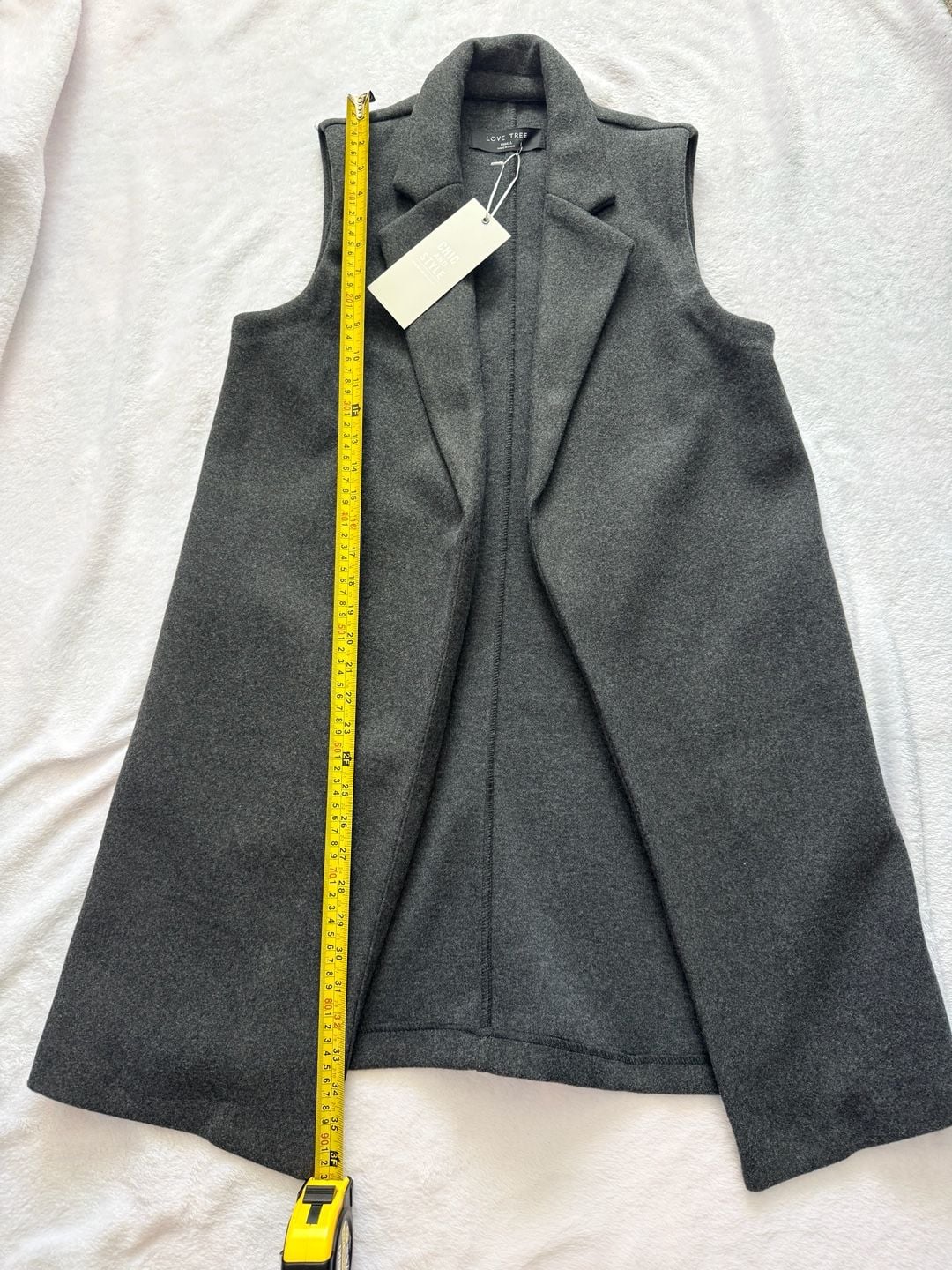 Love Tree Vest Size Small Gray Sleeveless Lapel Long Open Front 6