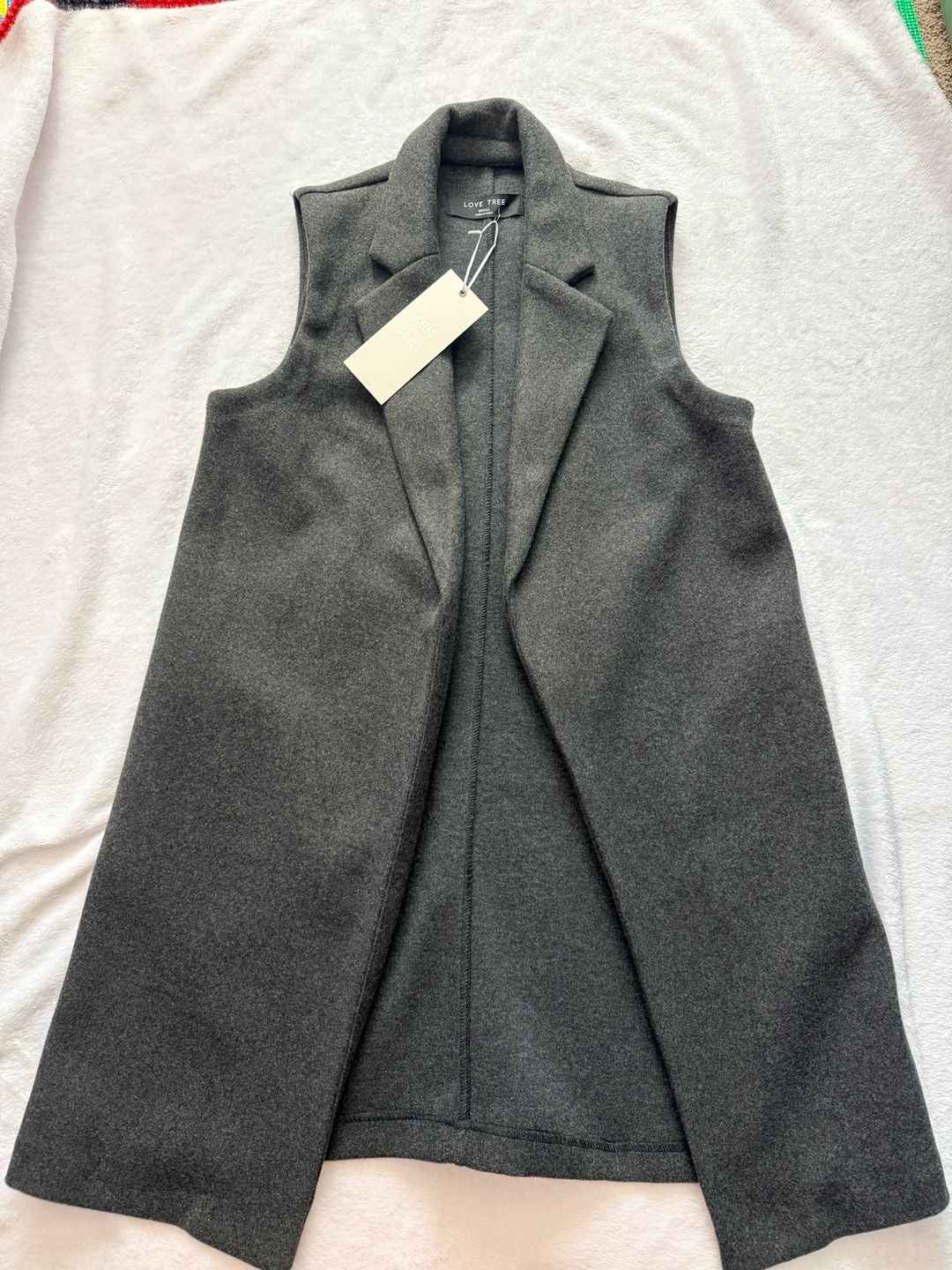 Love Tree Vest Size Small Gray Sleeveless Lapel Long Open Front 7