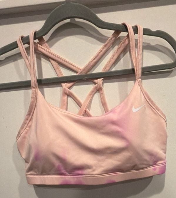 Nike Dri-FIT Strappy Sports Bra Size L Pink Tie Dye Activewear 2