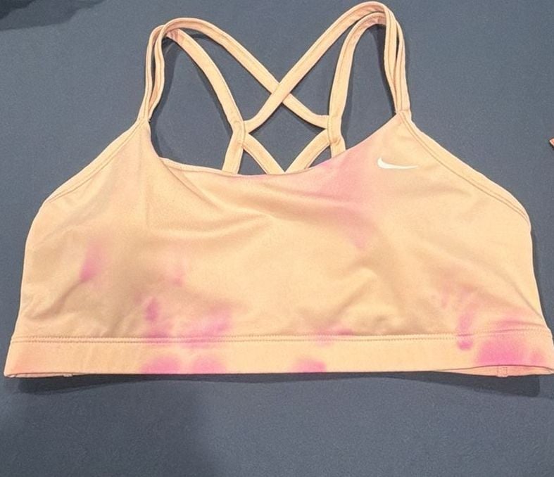 Nike Dri-FIT Strappy Sports Bra Size L Pink Tie Dye Activewear 4