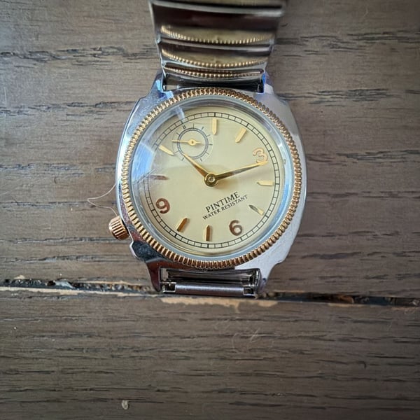 Pintime PT-2548 Vintage Cushion Quartz Watch Two-Tone Expansion Band