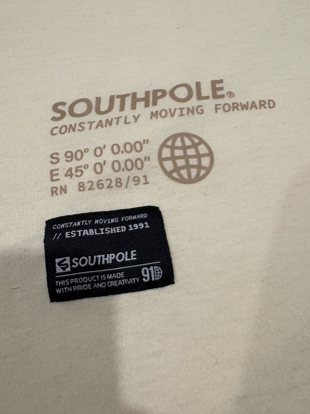Southpole Men’s XL Cream T-Shirt Brown Shoulder Panels Graphic Tee 5