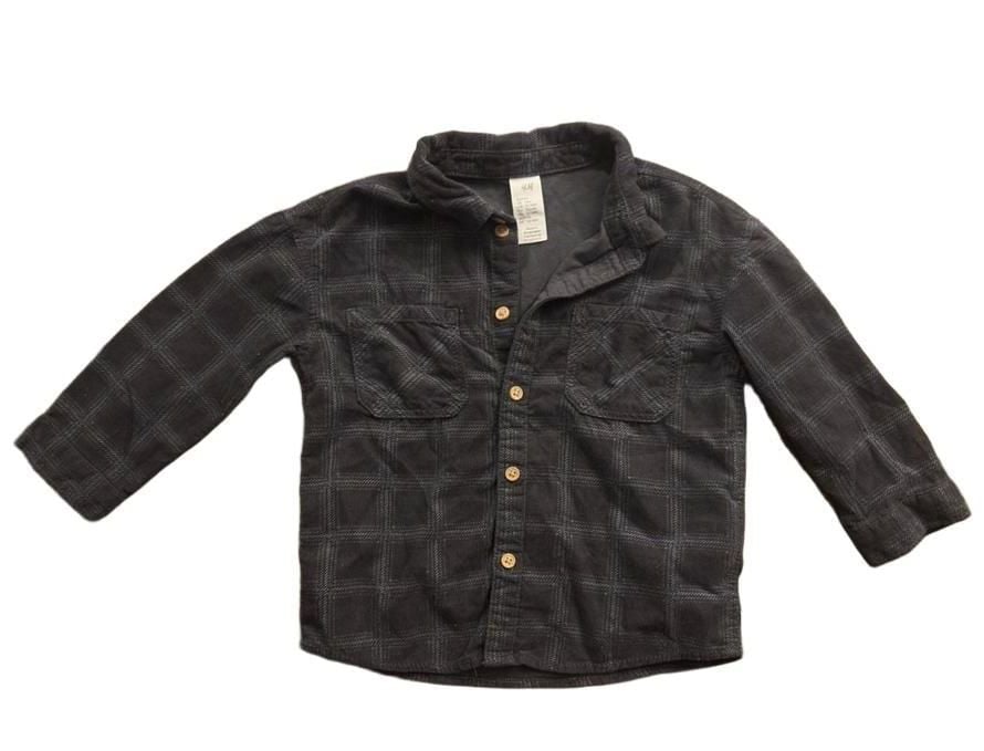 H&M Corduroy Plaid Button Down Shirt Size 18M Charcoal 2