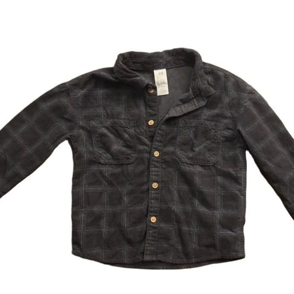 H&M Corduroy Plaid Button Down Shirt Size 18M Charcoal