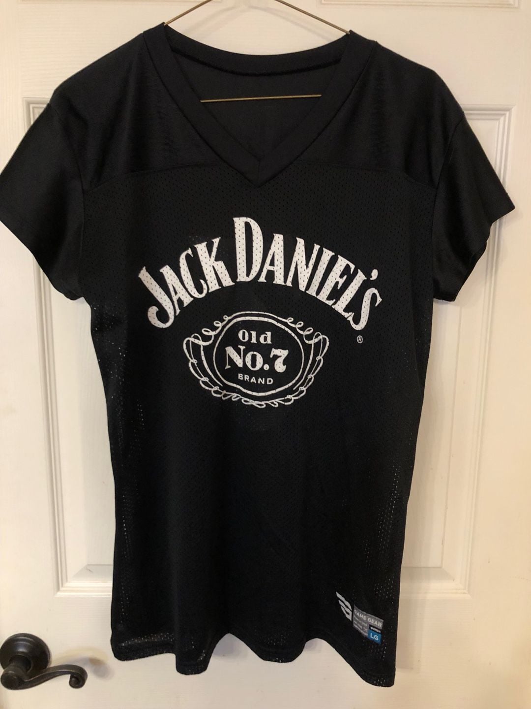 Jack Daniel's Football Jersey Size LG Black Mesh Old No. 7 V-Neck 2