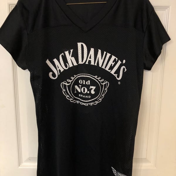 Jack Daniel's Football Jersey Size LG Black Mesh Old No. 7 V-Neck