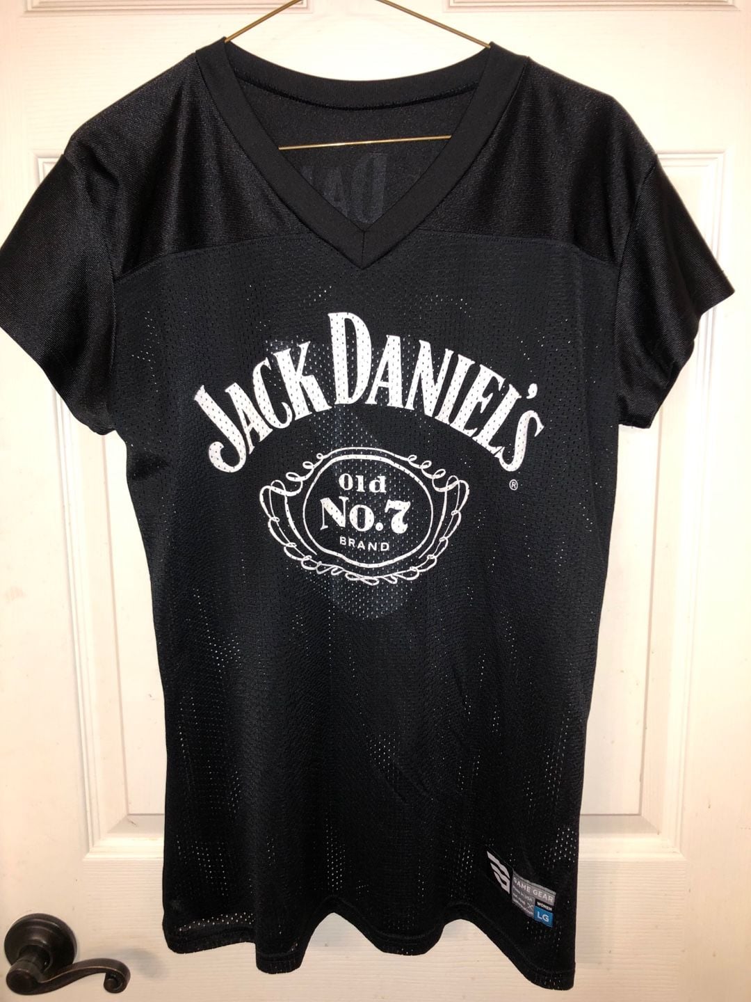 Jack Daniel's Football Jersey Size LG Black Mesh Old No. 7 V-Neck 4