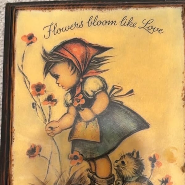 Evans Vintage Set of 4 Hummel Lithograph Wood Wall Plaques Art