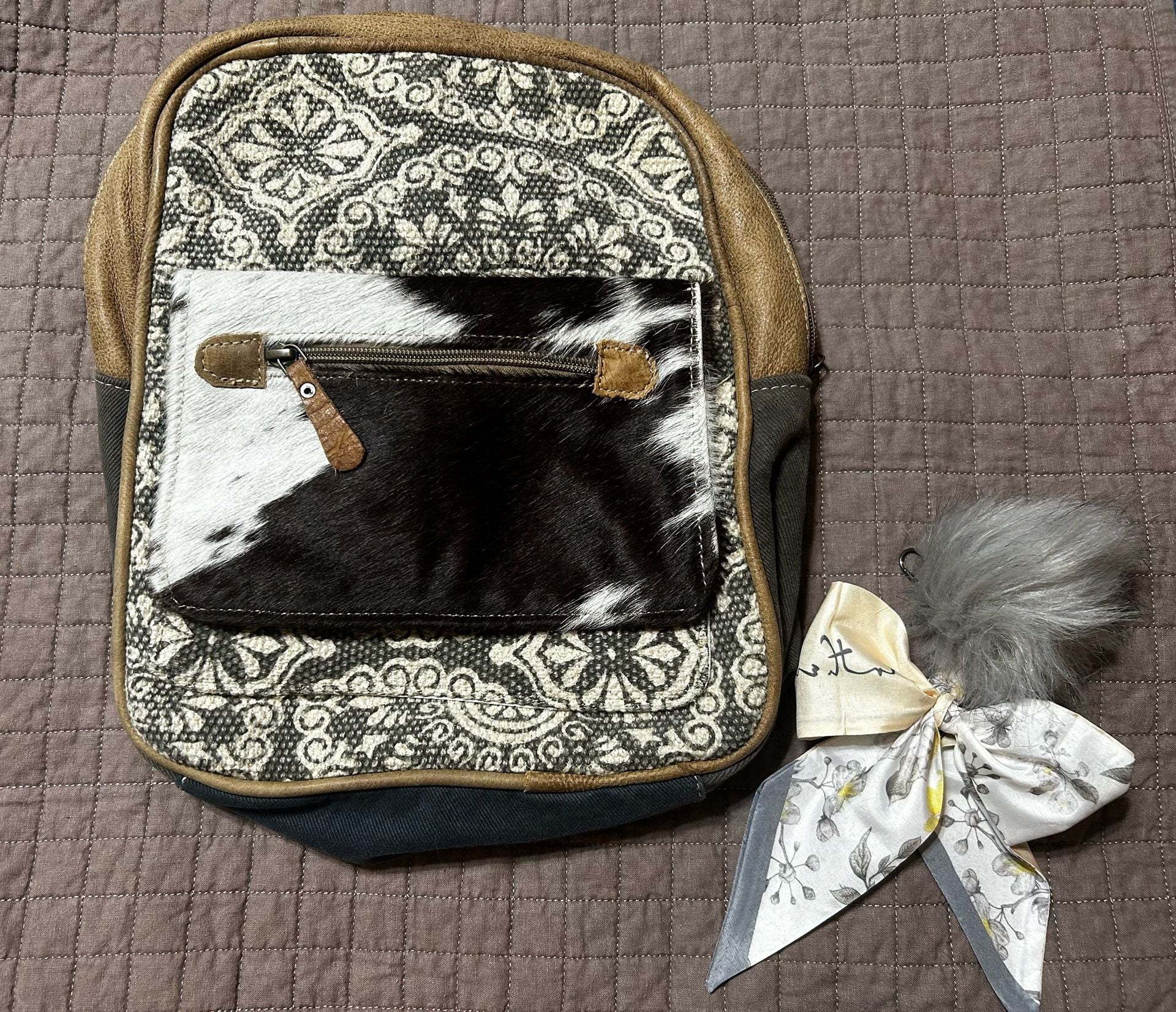 Myra Bag Canvas and Cowhide Leather Western Backpack 9
