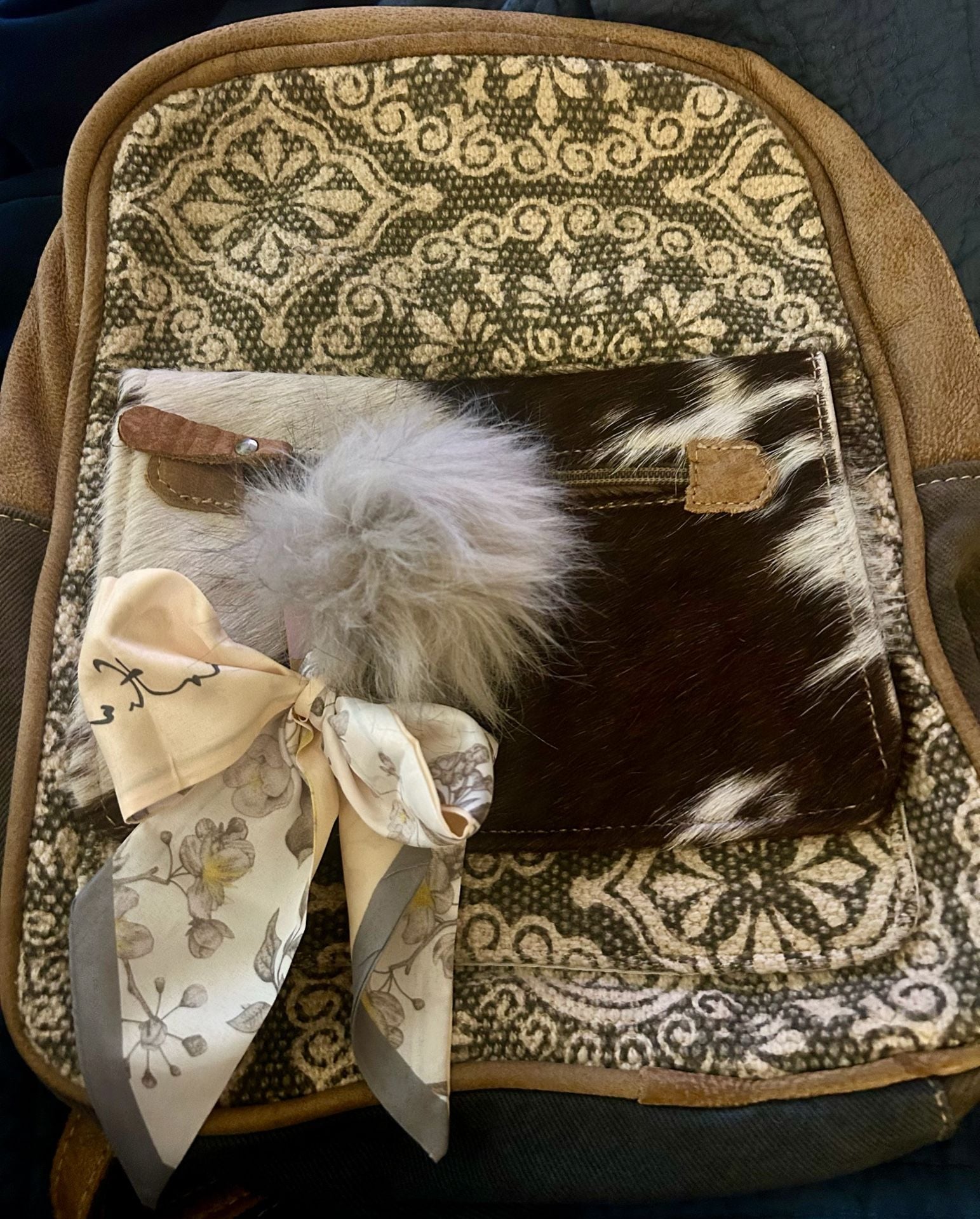 Myra Bag Canvas and Cowhide Leather Western Backpack 10