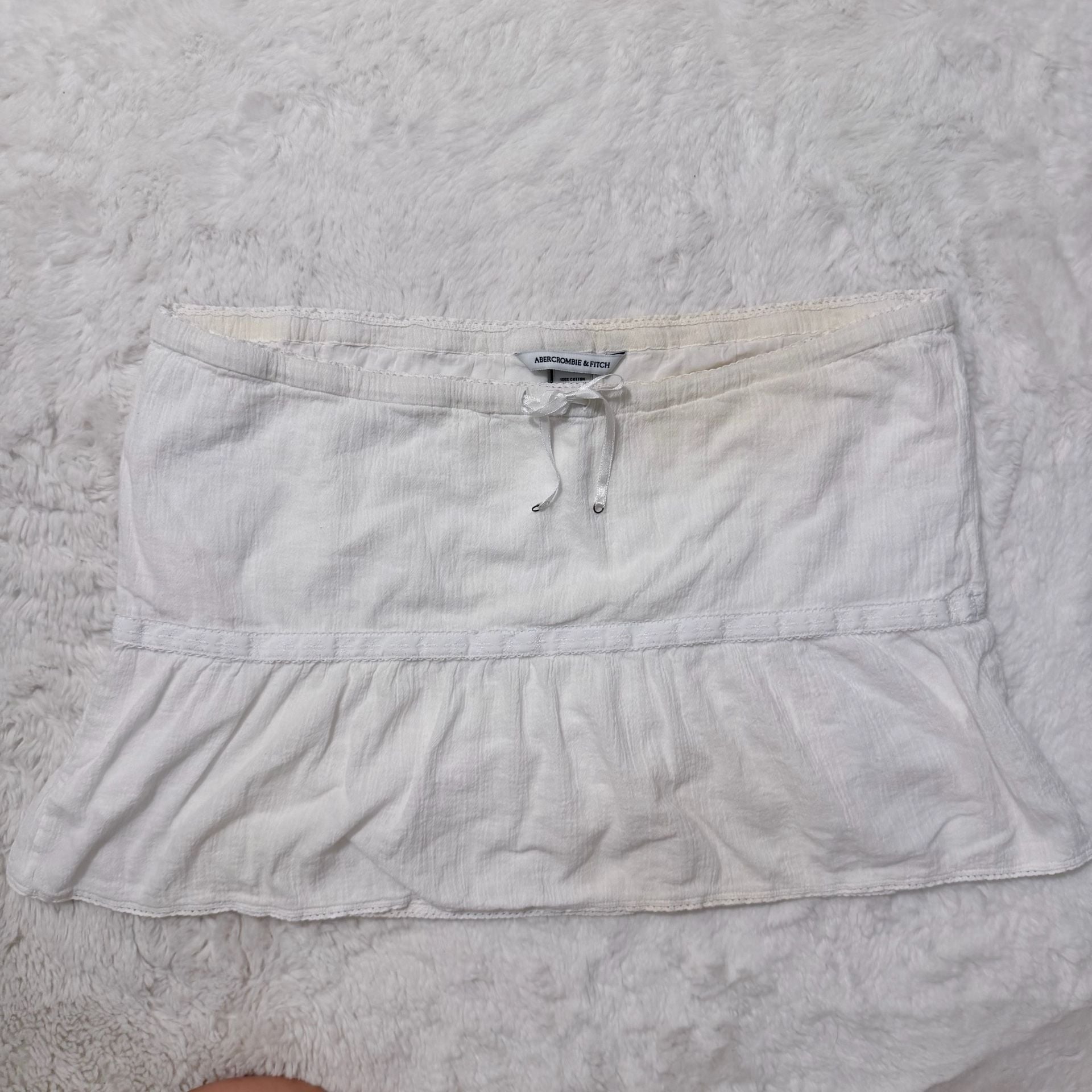 Abercrombie & Fitch Mini Skirt Size M White Cotton Drawstring Ruffled 2