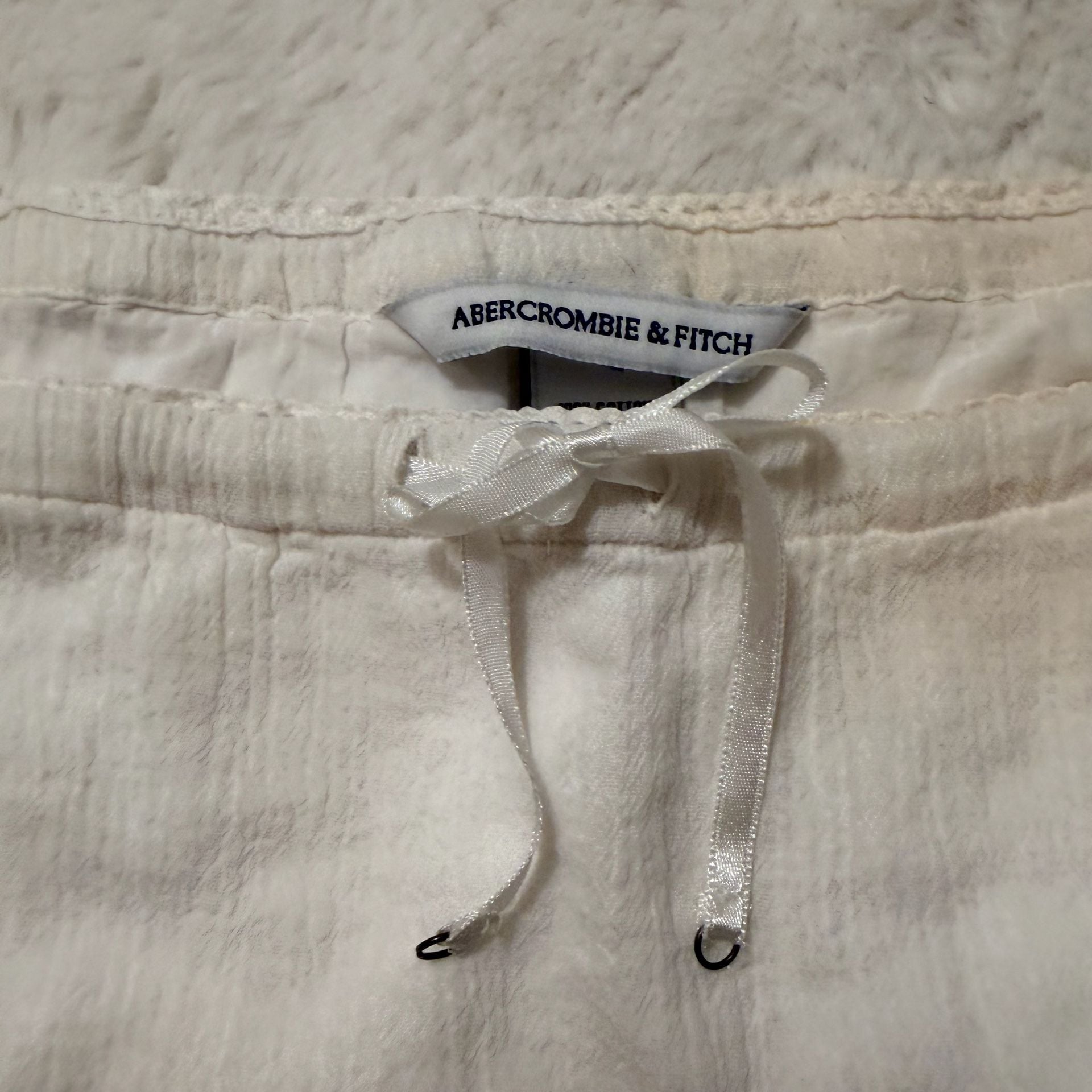 Abercrombie & Fitch Mini Skirt Size M White Cotton Drawstring Ruffled 3