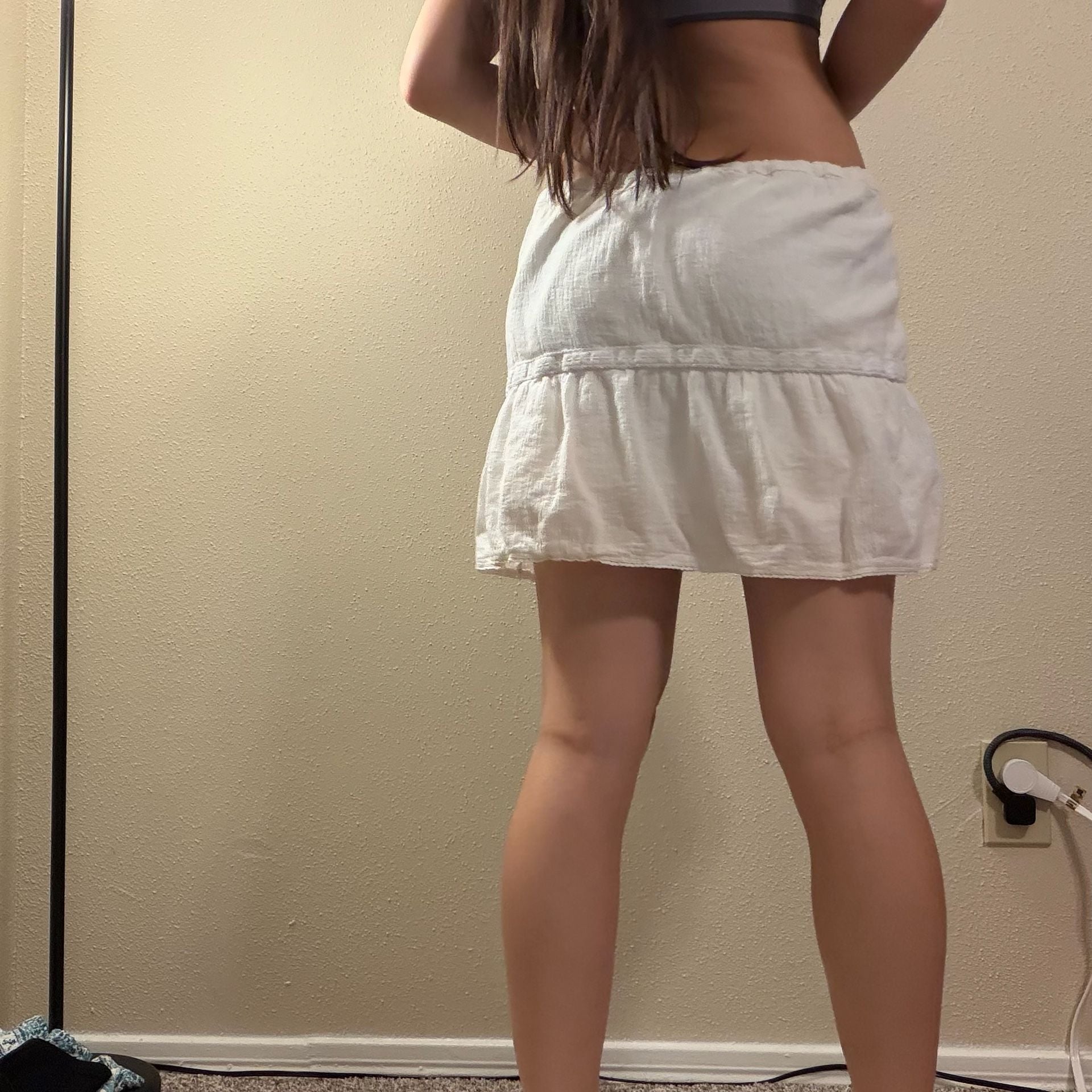 Abercrombie & Fitch Mini Skirt Size M White Cotton Drawstring Ruffled 4
