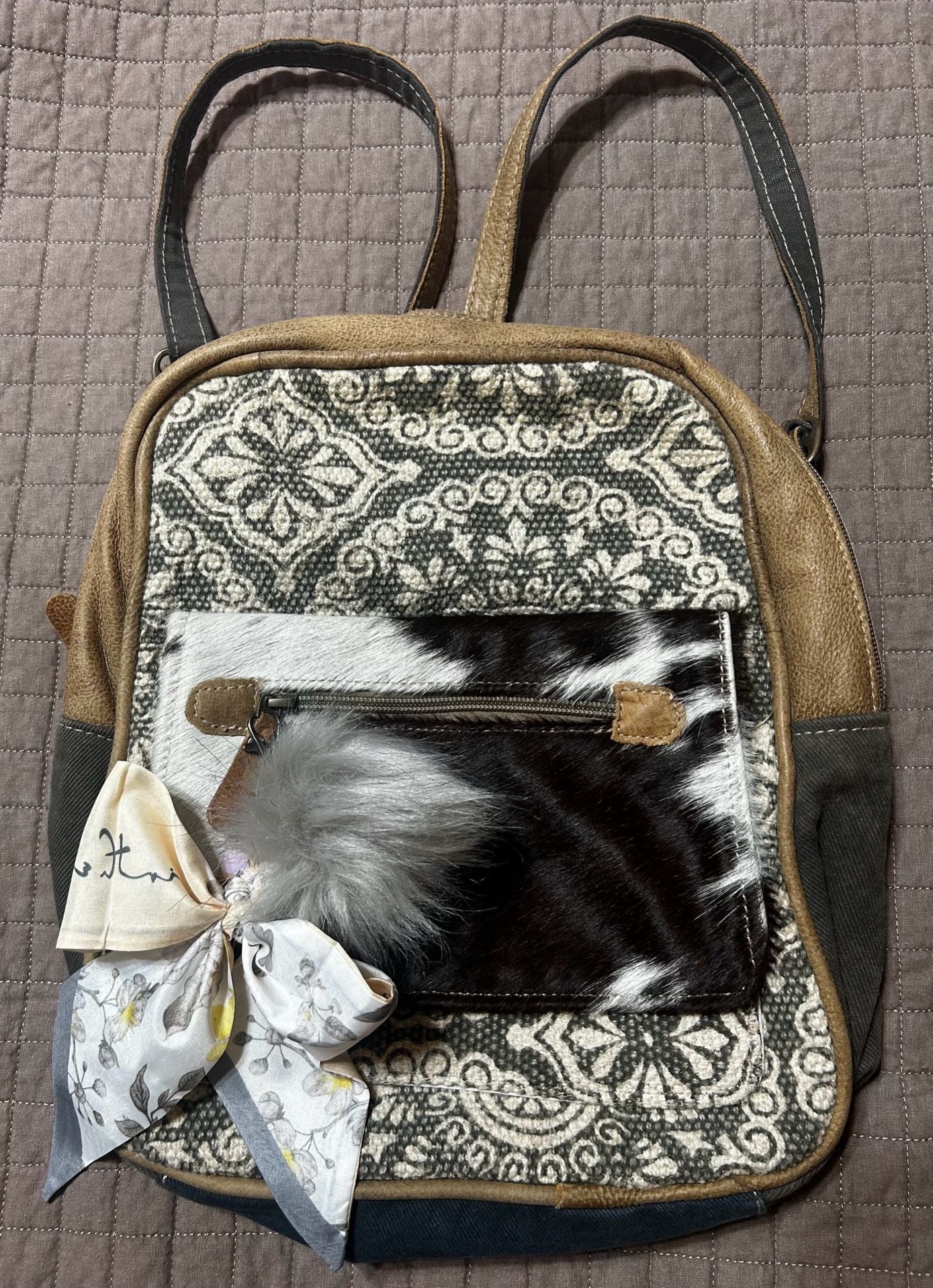 Myra Bag Canvas and Cowhide Leather Western Backpack 2