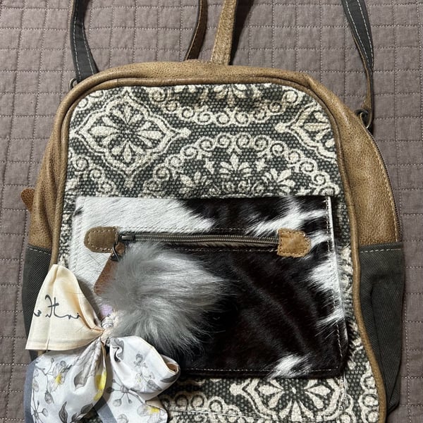 Myra Bag Canvas and Cowhide Leather Western Backpack
