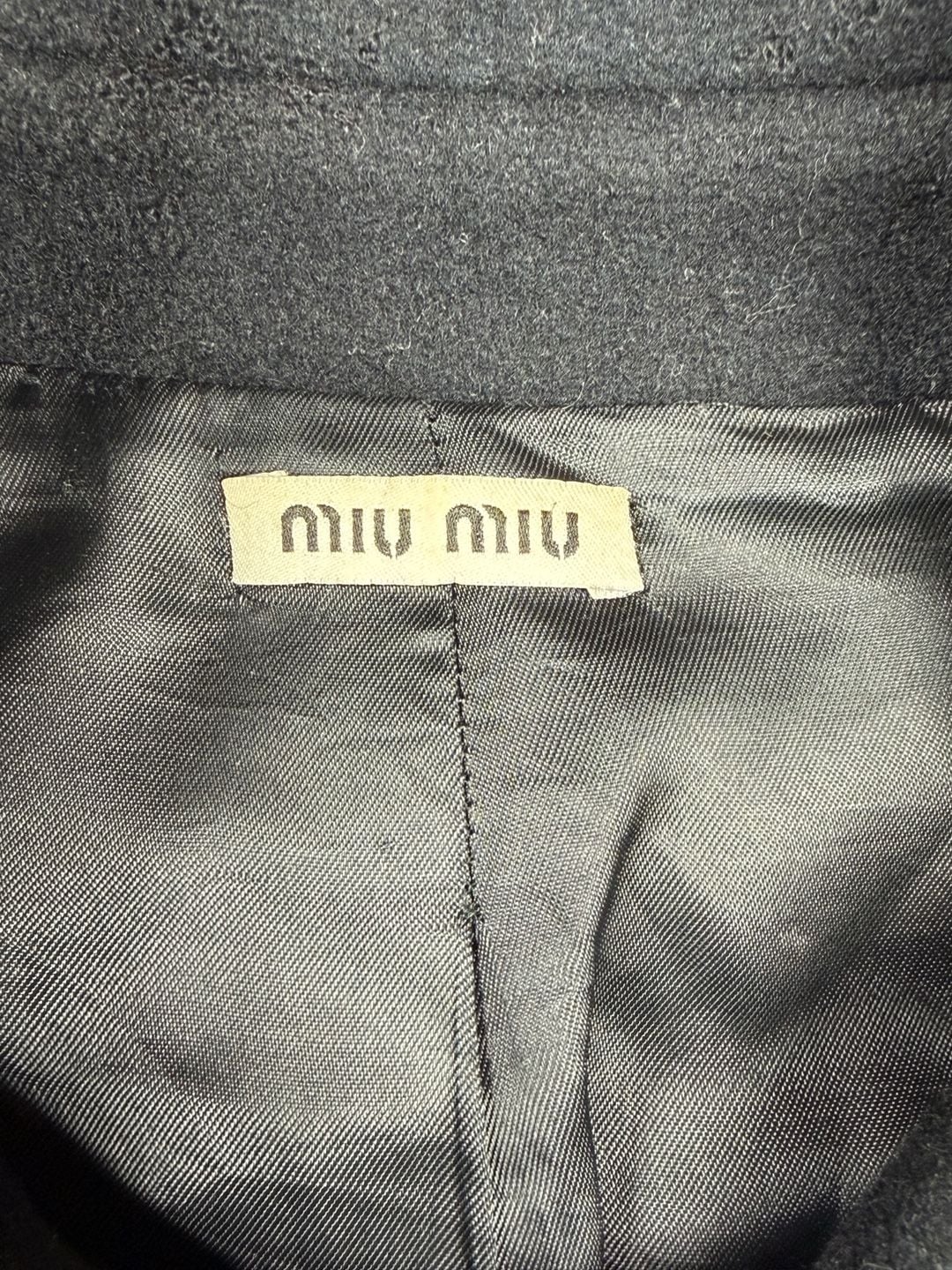 Miu Miu Wool Silk Ruffle Peplum Coat Black Size 40 Italy Double Breasted 4