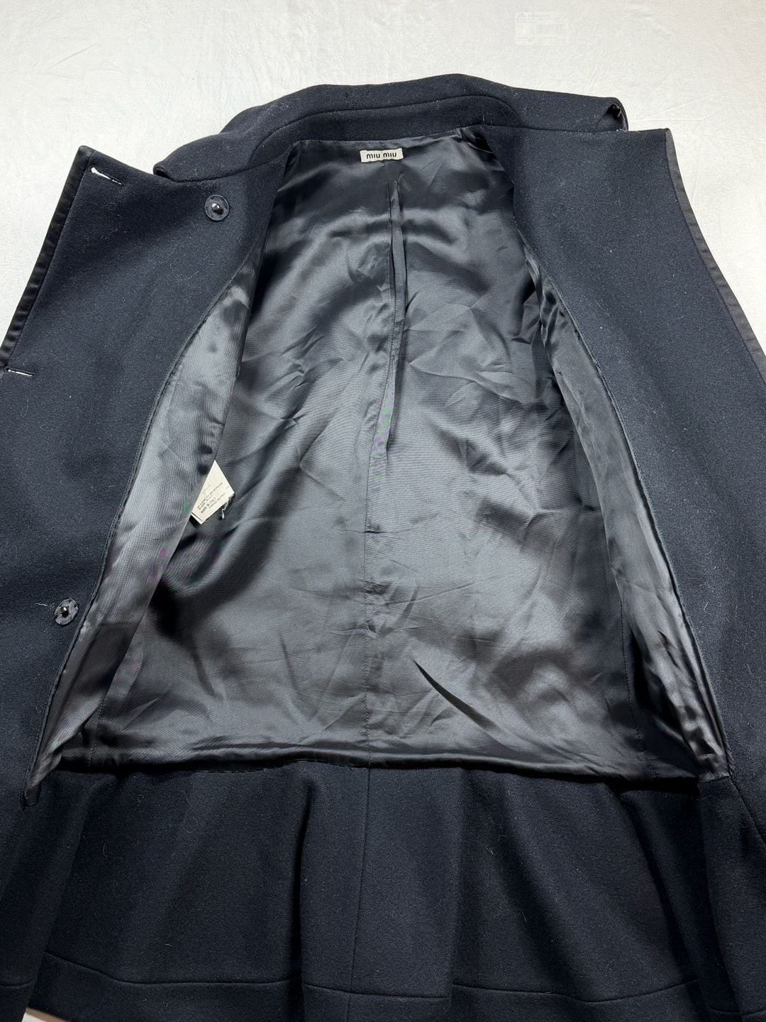 Miu Miu Wool Silk Ruffle Peplum Coat Black Size 40 Italy Double Breasted 13