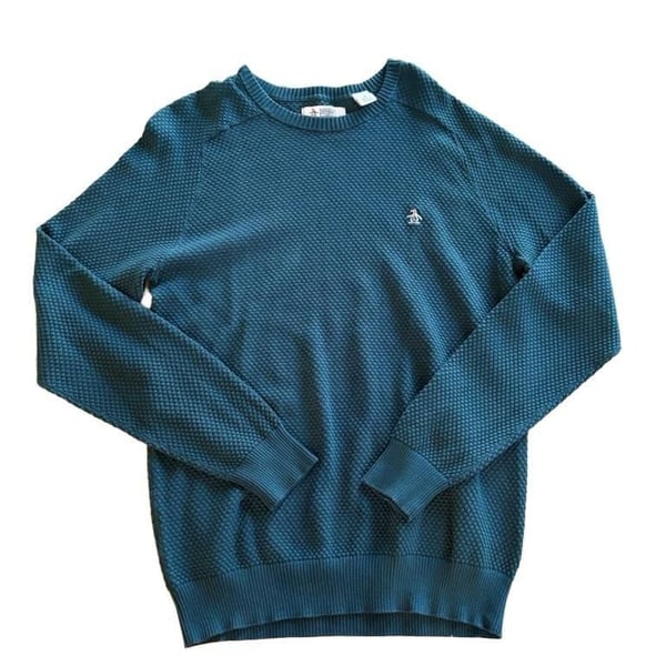 Original Penguin Bubble Stitch Sweater Size M Teal Crewneck Pullover