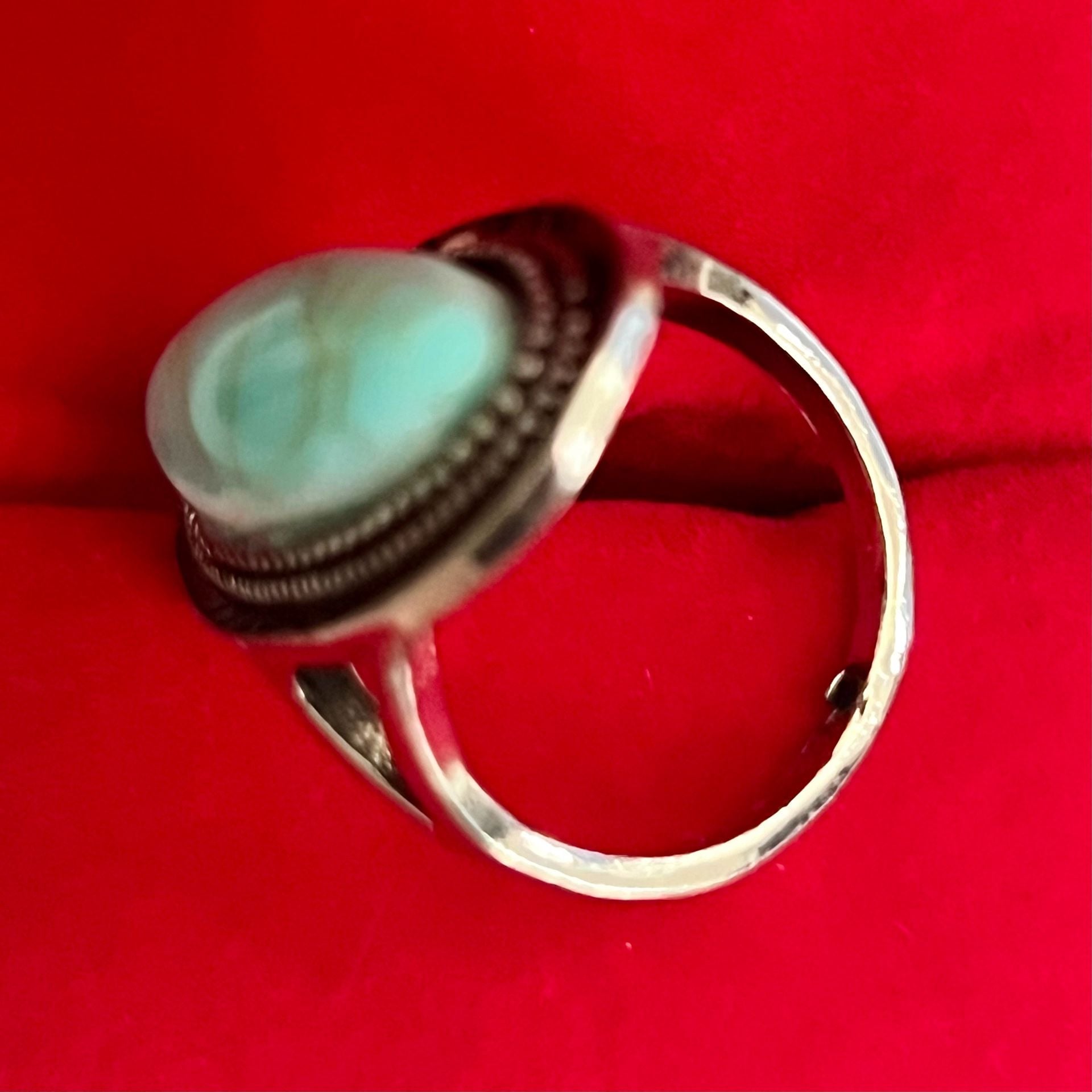 Southwestern Titanium Steel Silver Turquoise Oval Statement Ring Size 8 6