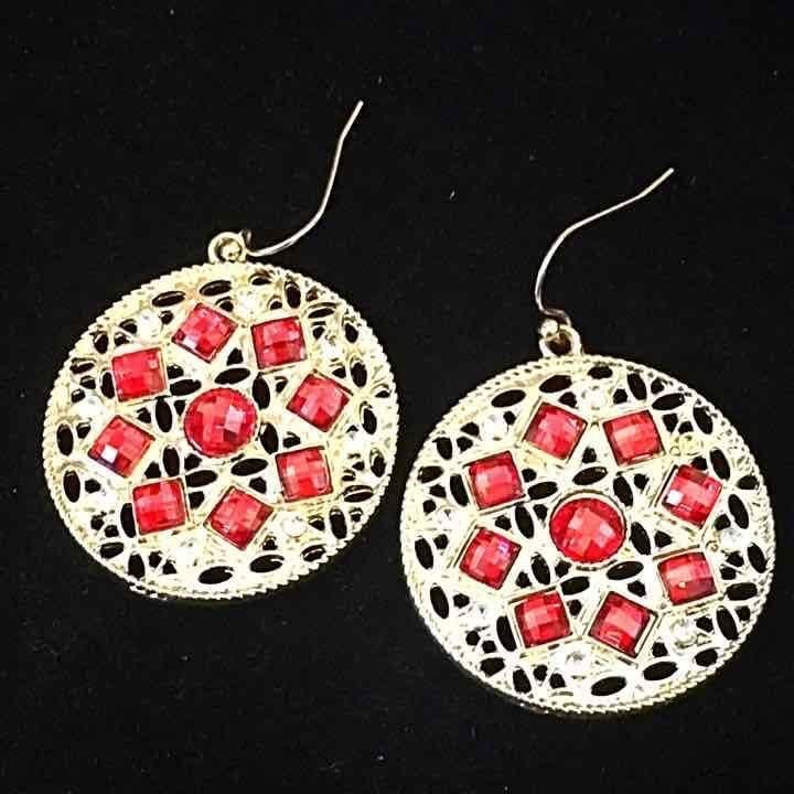 Regina Red & Gold Filigree/Gem Earrings 2