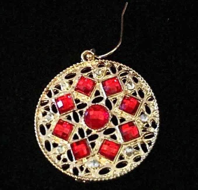 Regina Red & Gold Filigree/Gem Earrings 3