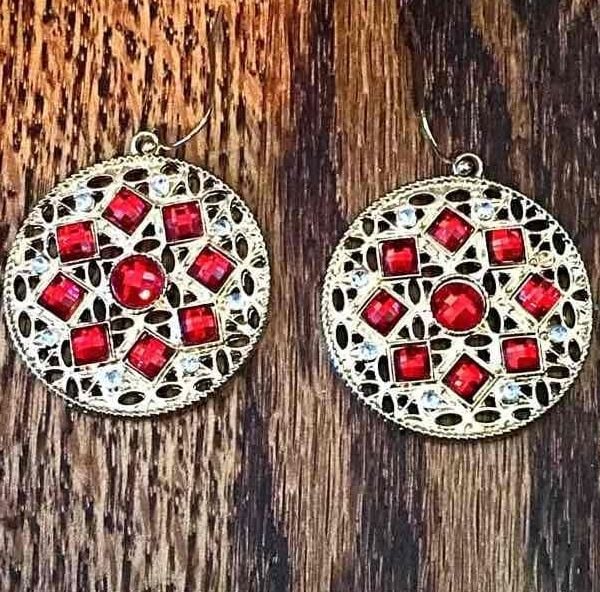 Regina Red & Gold Filigree/Gem Earrings 5