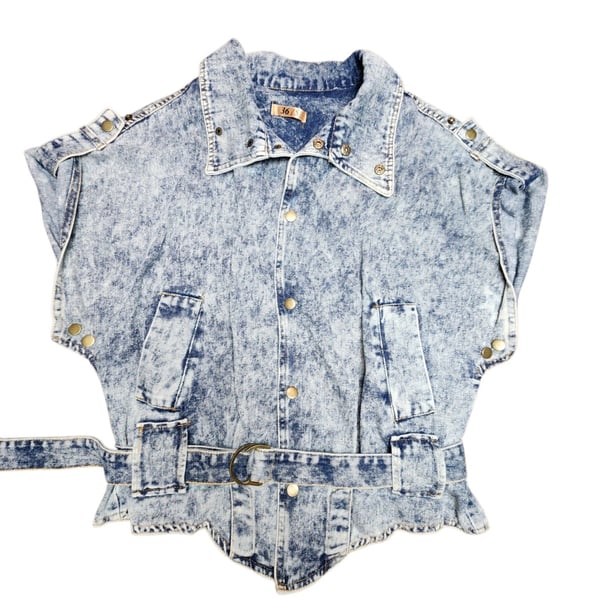 36Point5 Acid Wash Denim Vest Size S Belted Studded Sleeveless Jacket