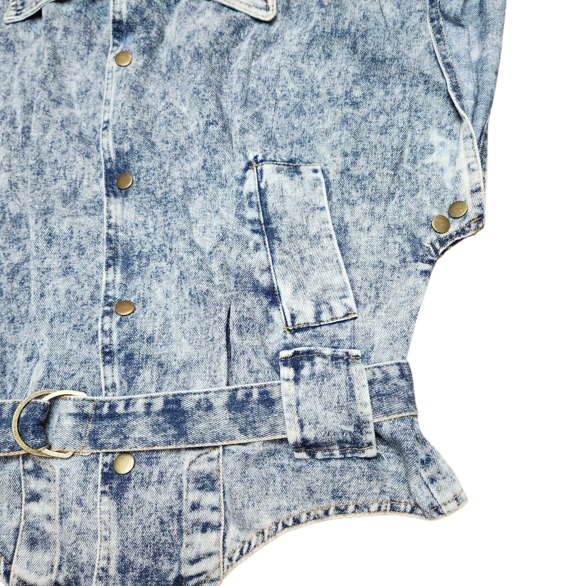 36Point5 Acid Wash Denim Vest Size S Belted Studded Sleeveless Jacket 4
