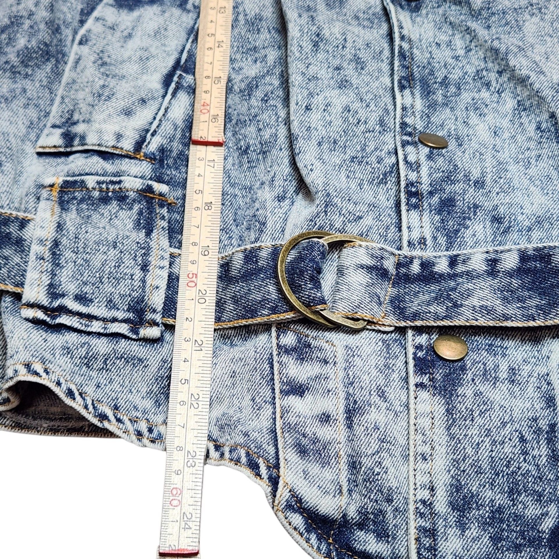 36Point5 Acid Wash Denim Vest Size S Belted Studded Sleeveless Jacket 9
