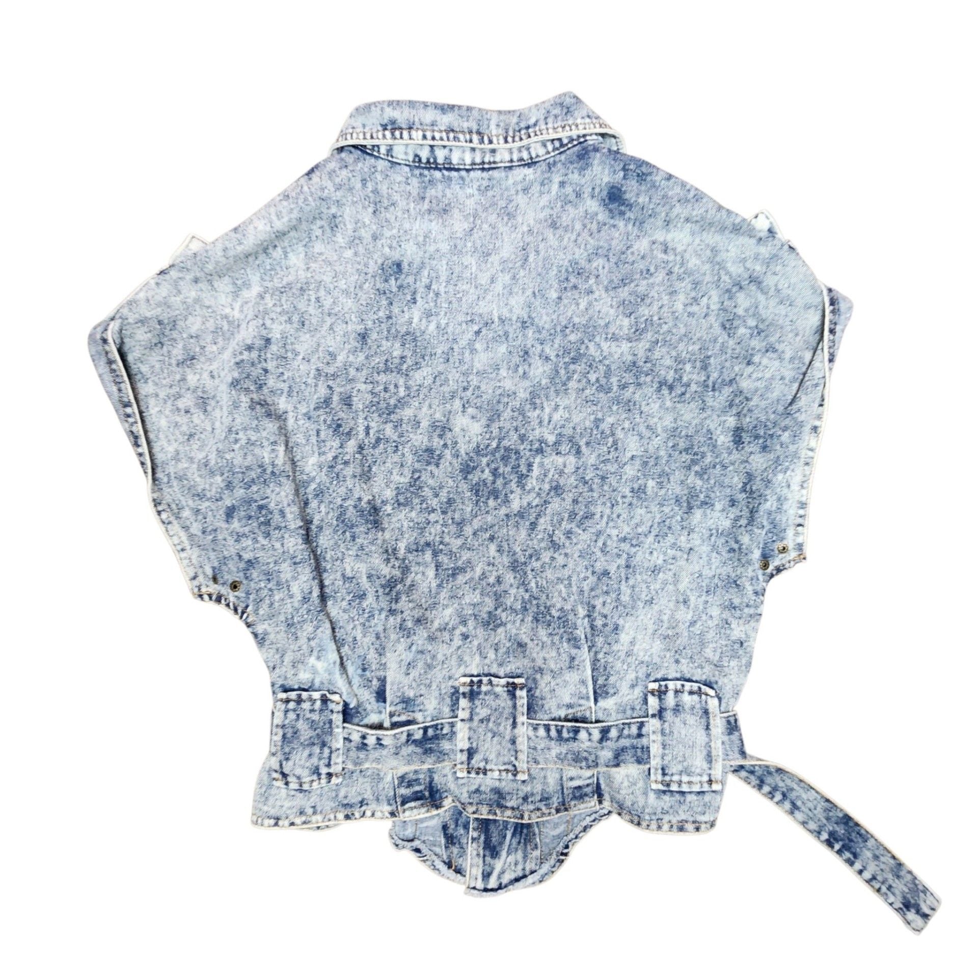 36Point5 Acid Wash Denim Vest Size S Belted Studded Sleeveless Jacket 14