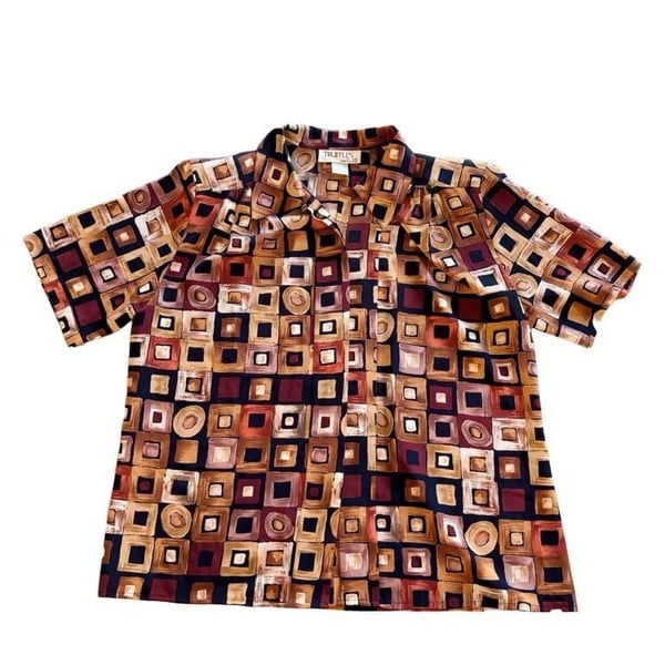 Truffles By Yb Geometric Shirt Size L Brown Vintage Short Sleeve Top