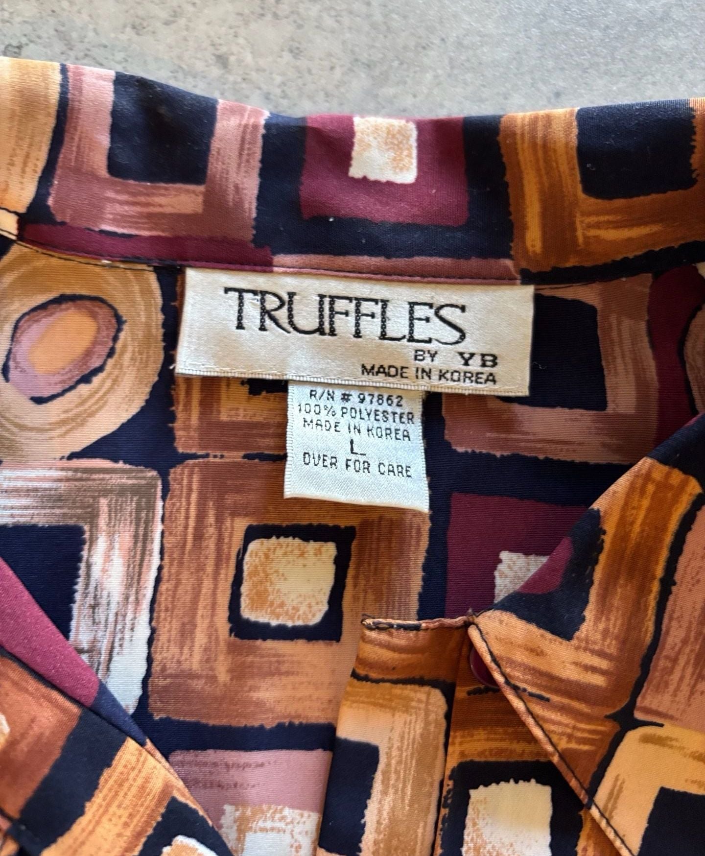 Truffles By Yb Geometric Shirt Size L Brown Vintage Short Sleeve Top 3
