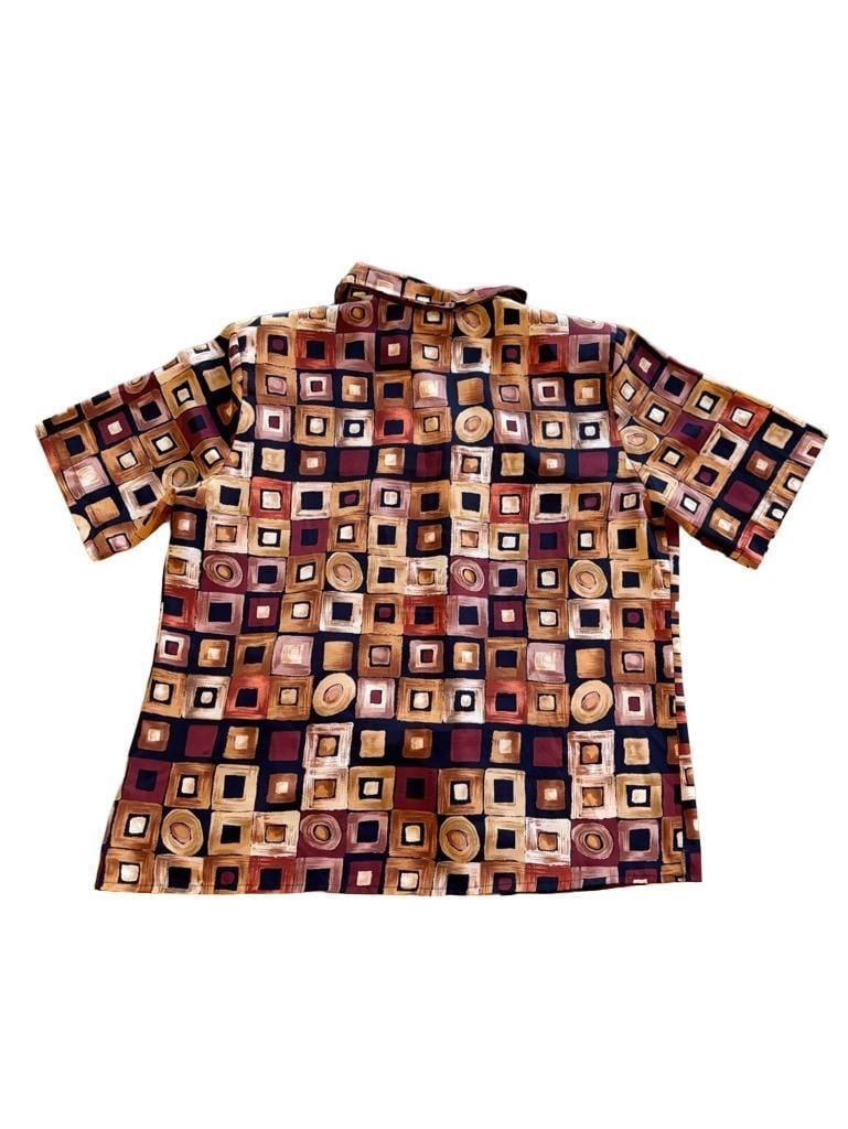 Truffles By Yb Geometric Shirt Size L Brown Vintage Short Sleeve Top 4