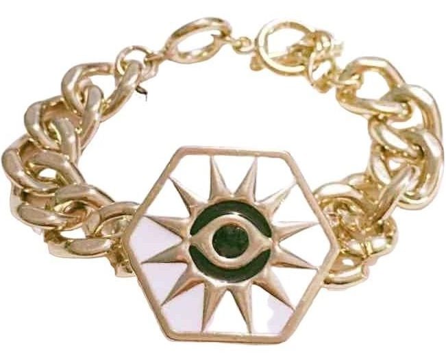 Gold Tone Sun Eye Chain Bracelet- White 2