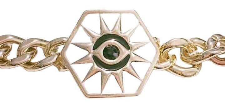 Gold Tone Sun Eye Chain Bracelet- White 3