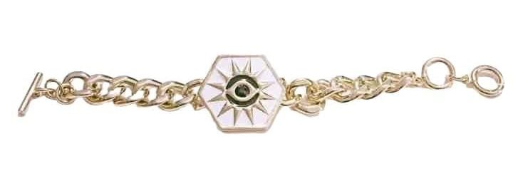Gold Tone Sun Eye Chain Bracelet- White 4