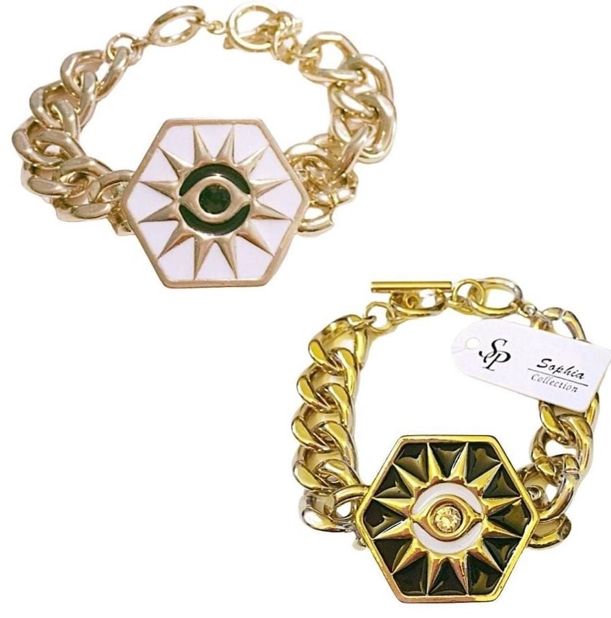 Gold Tone Sun Eye Chain Bracelet- White 6