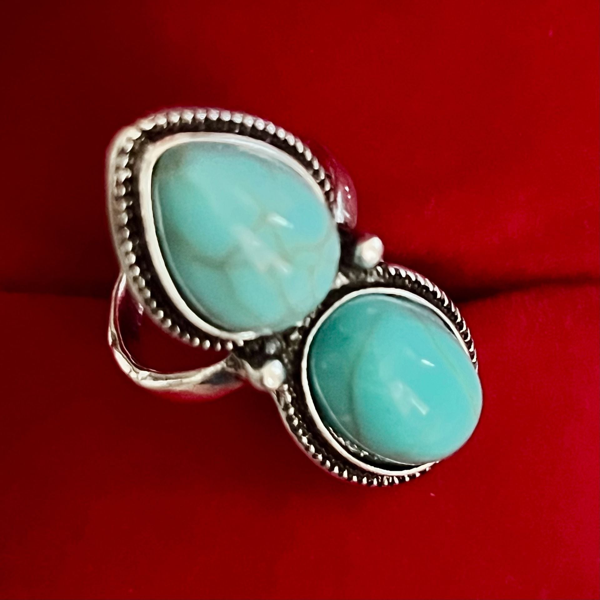 Bohemian Turquoise Double Stone Statement Ring Size 6 4