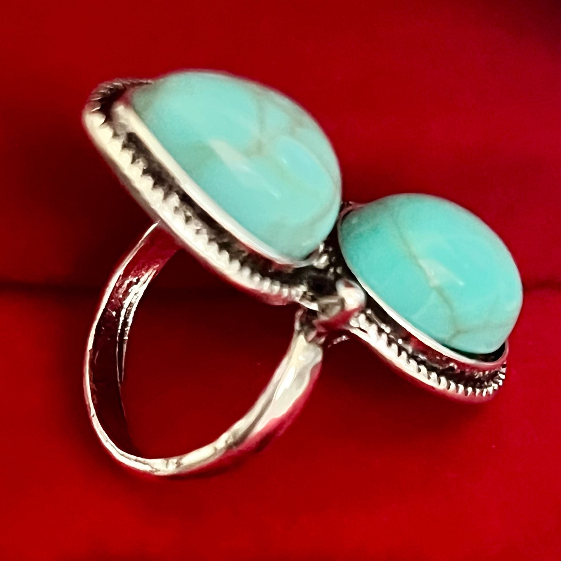 Bohemian Turquoise Double Stone Statement Ring Size 6 5
