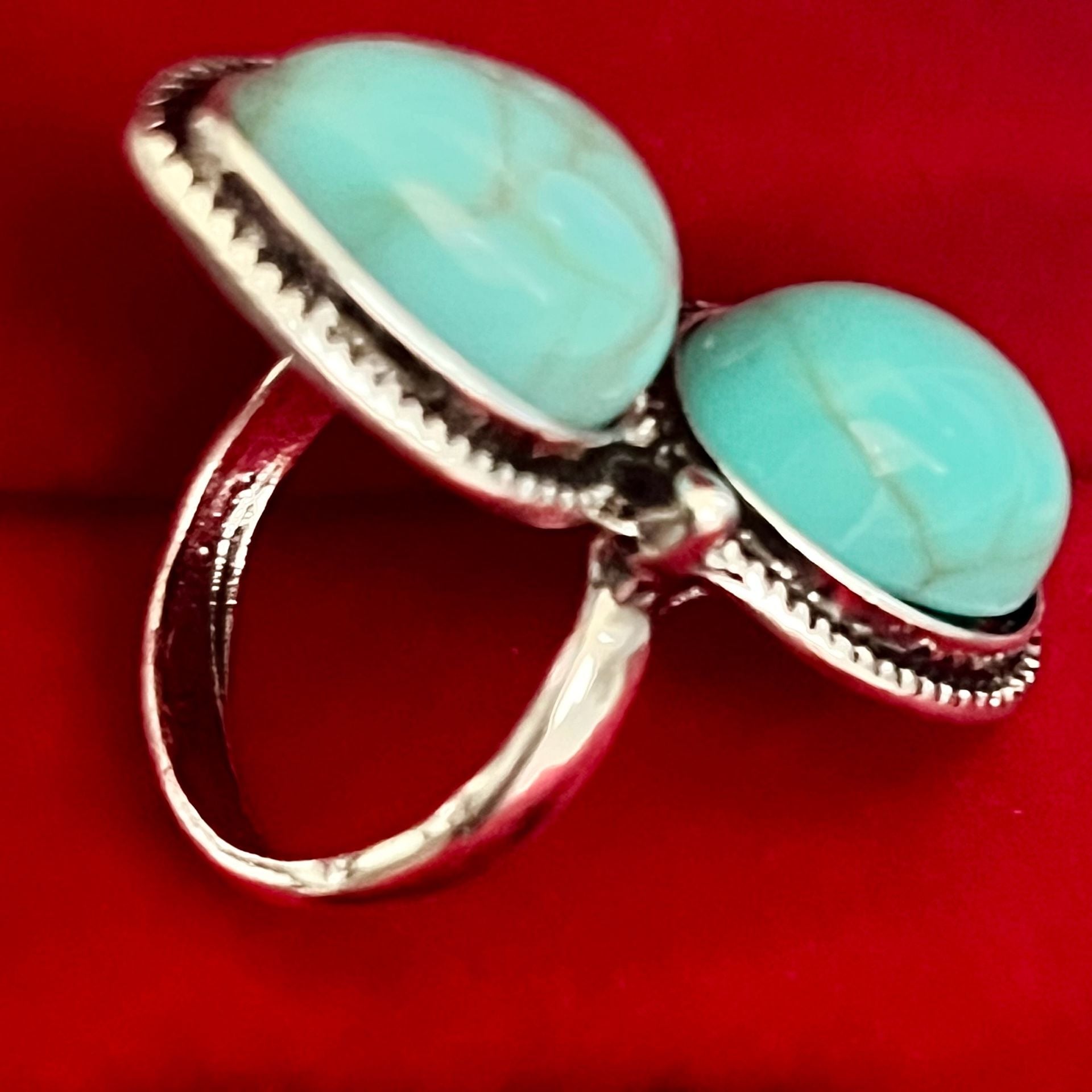 Bohemian Turquoise Double Stone Statement Ring Size 6 6
