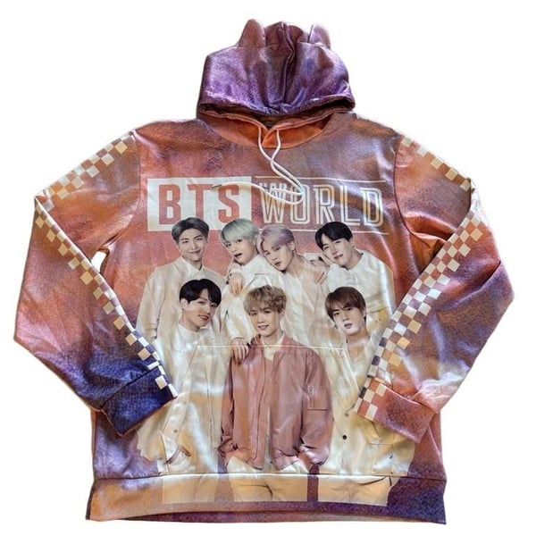Bts World Hoodie Size M Multicolor Checkered Kpop Pullover