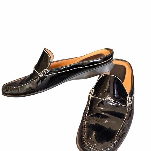Cole Haan Black Torie Patent Leather Mule Loafers