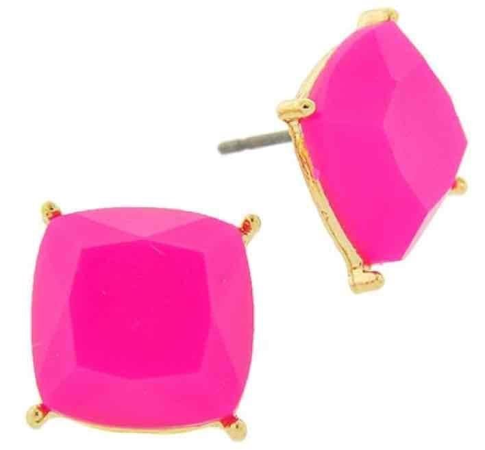 Gold Tone Square Post Earrings- Magenta 8