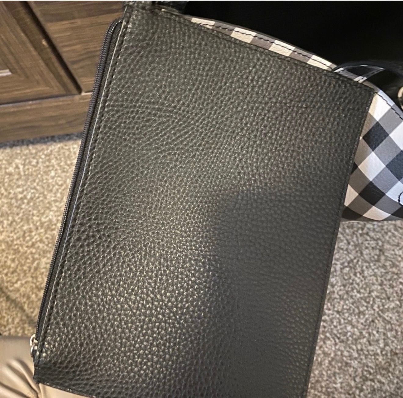 Black White Gingham Checkered Tote Bag With Strap 10