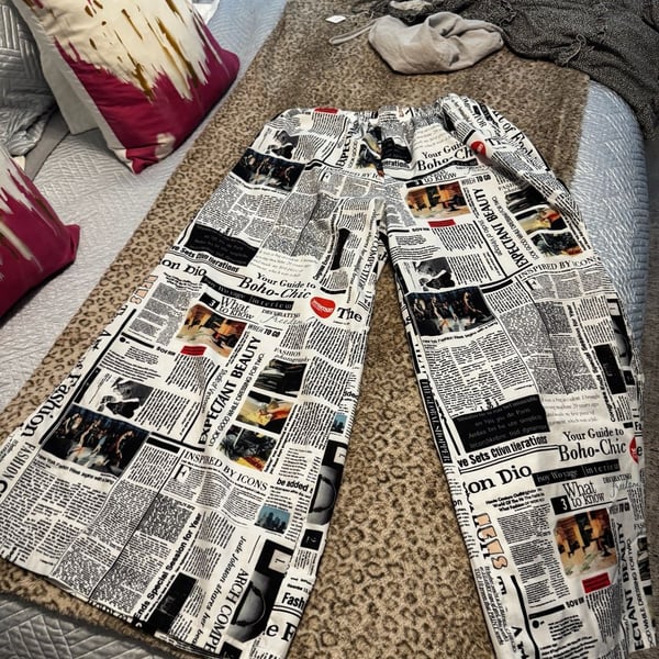 Unbranded Newspaper Print Wide Leg Pants Palazzo